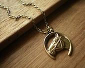 Kentucky Derby - Belmont Stakes - Brass Horse Pendant with Lucky Horseshoe Necklace
