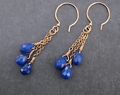 Brilliant Blue lapis triple drop earrings, goldfill chain earrings