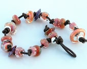 Leather and Lampwork bracelet, Bubbly effervescent artisan glass beads