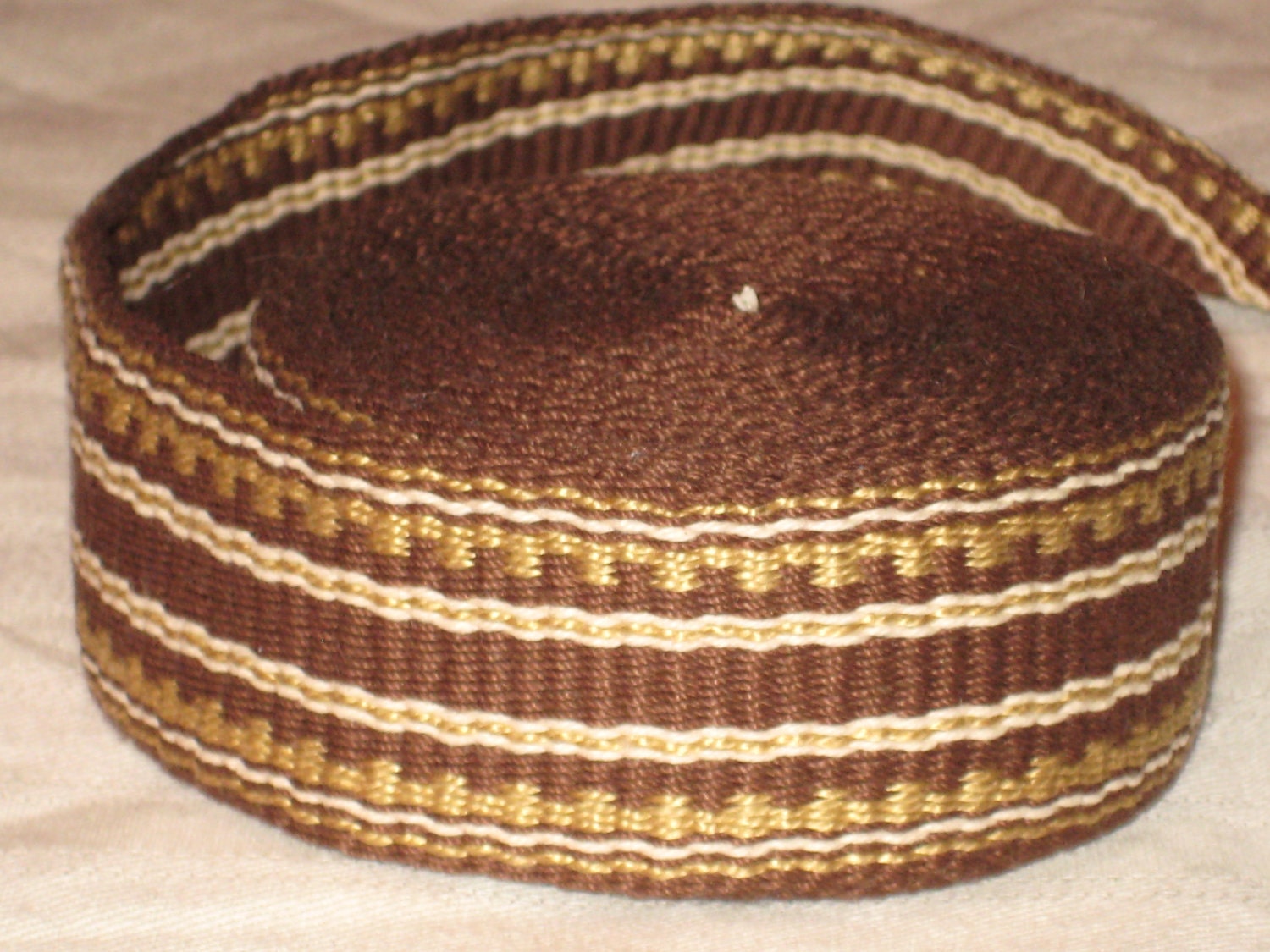 Brown, gold, and cream hand woven inkle trim (over 14 feet)