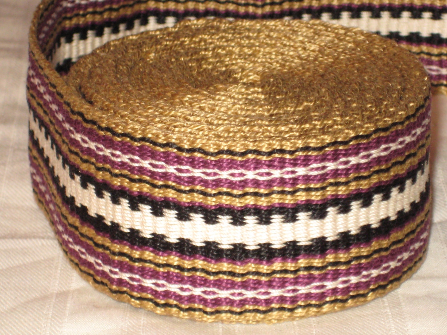 Black, gold, cream, and purple hand woven inkle trim (over 14 feet)
