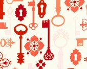 Lock and Key in Coral from Secret Garden by Sandi Henderson - Fat Quarter