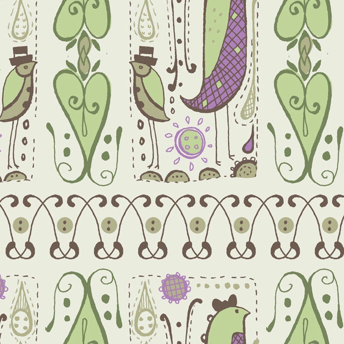 Bird Duet in Green from Feather N Stitch by Sarah Watts - Fat Quarter