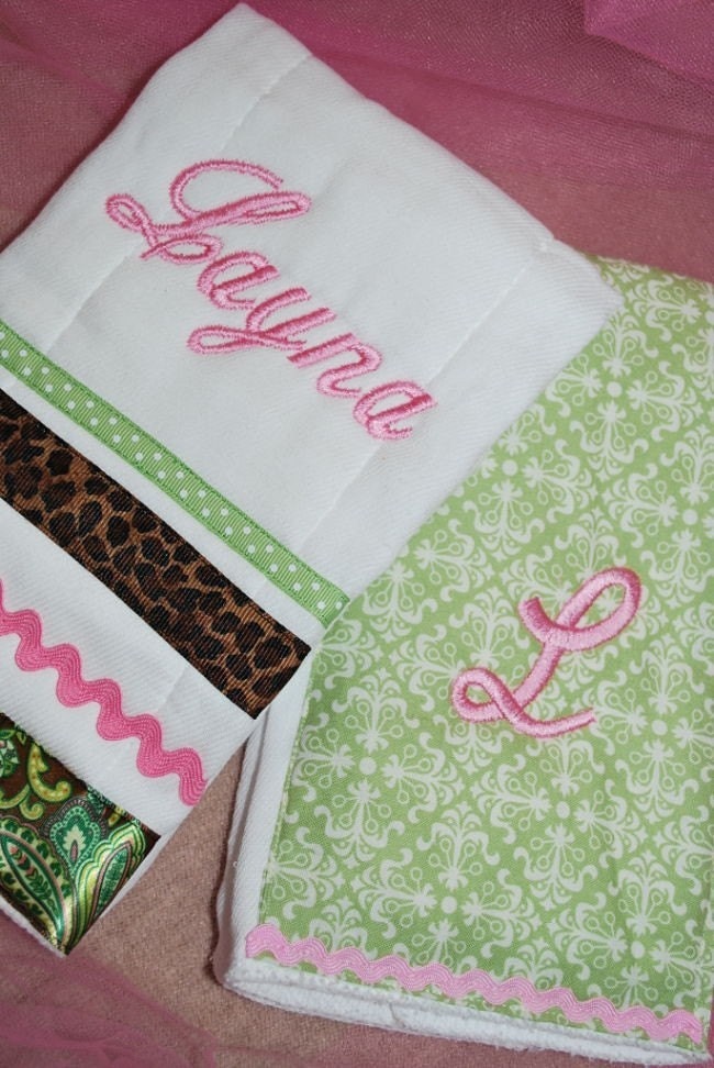 Personalized Leopard Girly Burp Cloth Set (2)