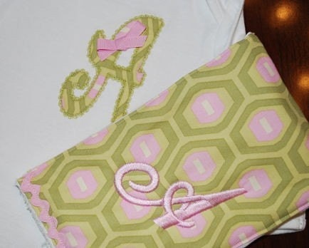 Appliqued Initial Shirt with Matching Burp Cloth Set