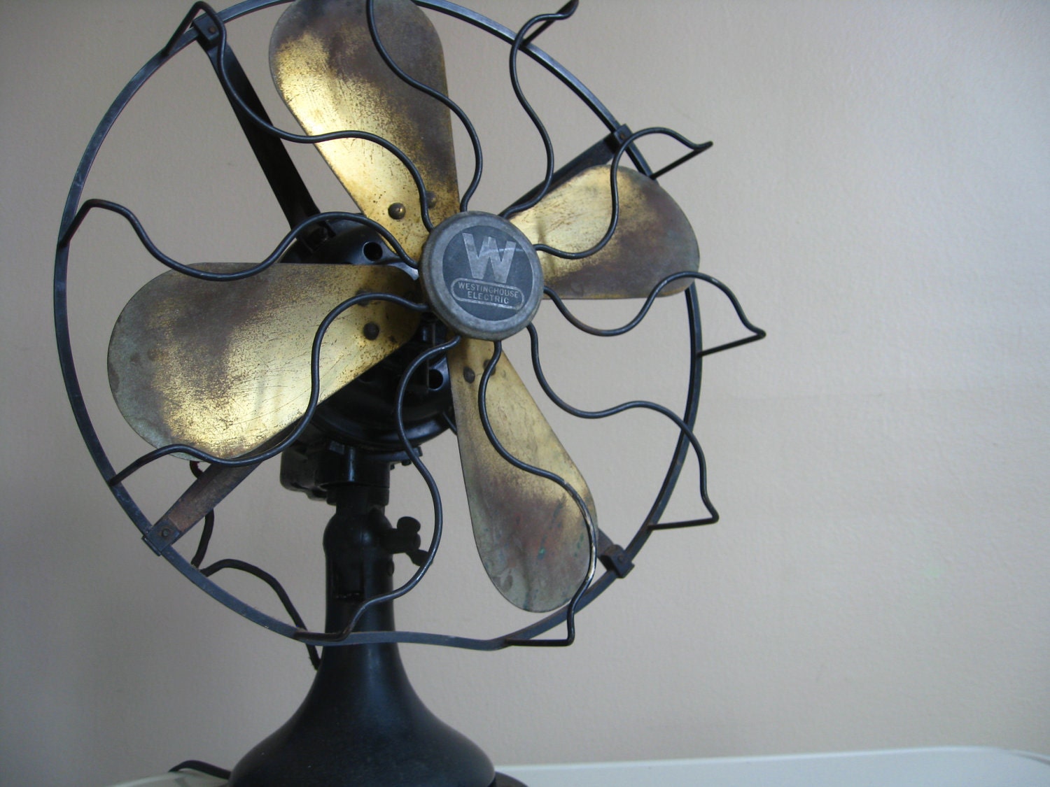 Industrial Chic.  Antique / Vintage Westinghouse Fan with Brass Blades.