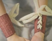 Salmon Red and Cream Chunky Cuff Bracers (pair)