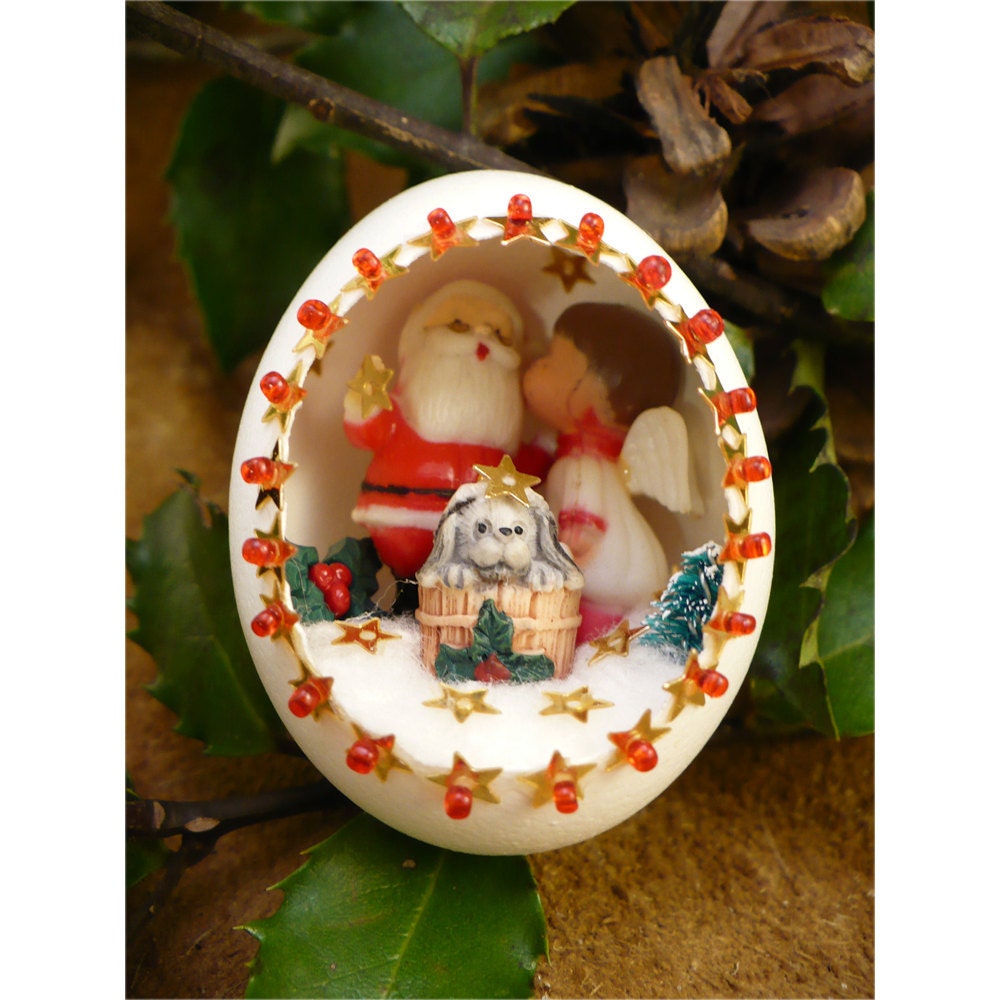 Angel Kissing Santa Handmade Christmas Diorama Egg Decoration Ornament