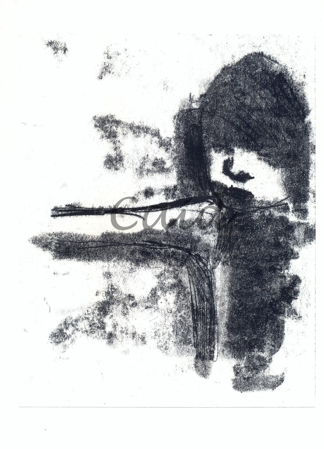 Original Illustration ink Monotype - My shadow -