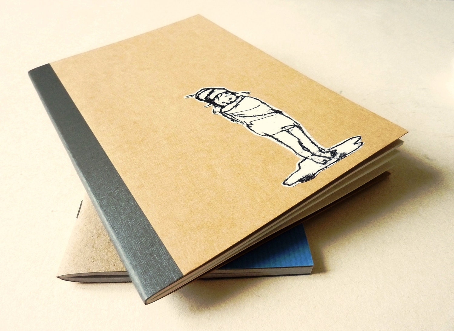 Art Notebook journal personalized ecru ink drawing - little girl after bath -