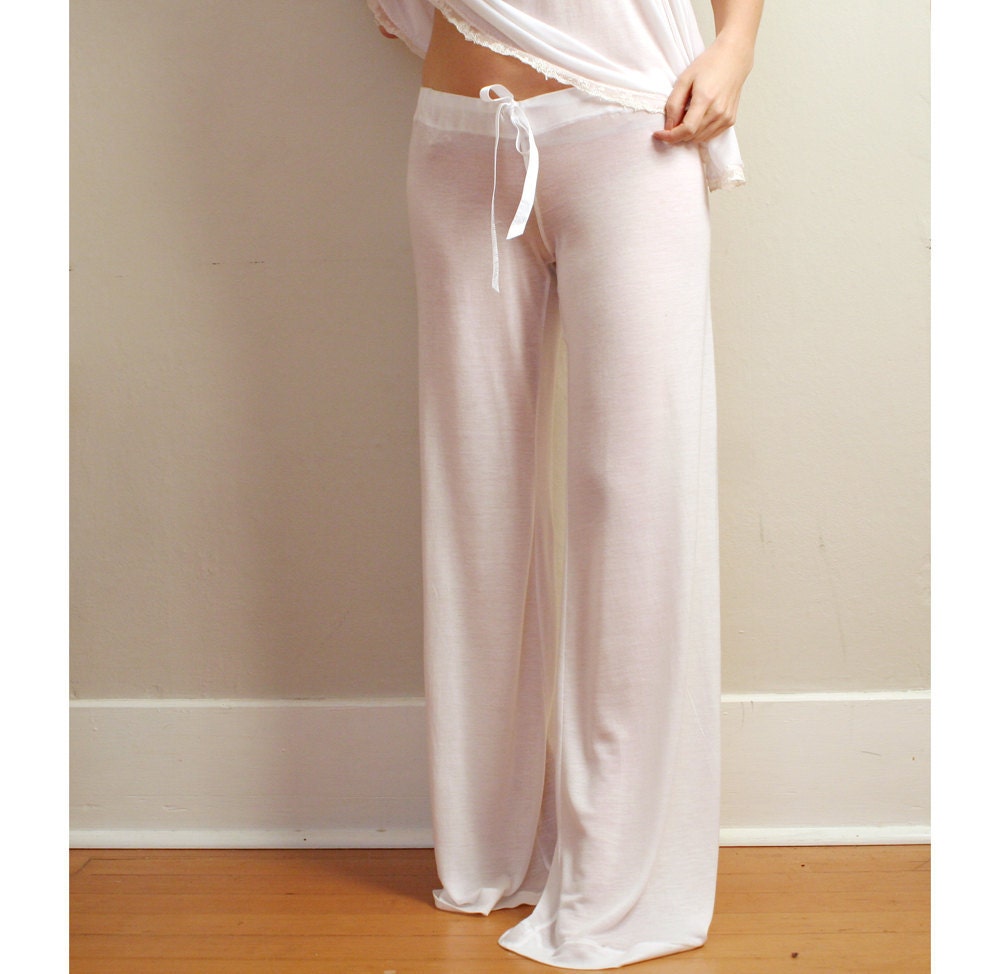 wedding lingerie pants in tencel with palazzo legs and drawstring - PEARL bridal sleepwear range - made to order