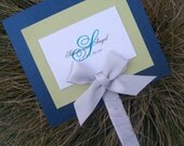 Fan wedding program, navy, ivory, green, program, layered wedding program, elegant wedding program