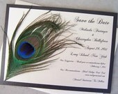 Peacock feather save the date, gold save the date, feather invitation, peacock save the date, ivory invitation, metallic invitation