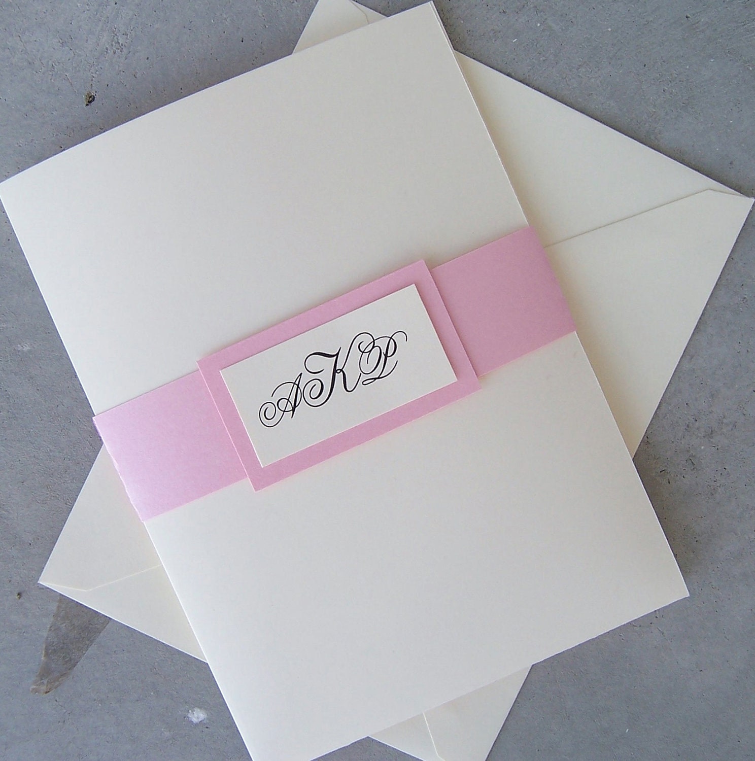 Elegant pocketfold wedding invitation, ivory, pink, monogram wedding invitation,  pocketfold invitation, pink, ivory wedding invitation