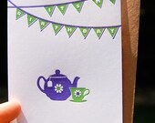 Letterpress Birthday Invitations, Tea party - set of 8