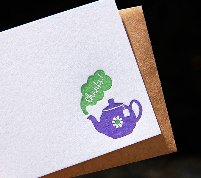 Letterpress Thank You Notes, Tea Party - set of 8