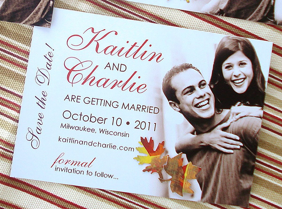 AUTUMN Photo and Hand Painted Leaf Save the Date Magnets - Envelopes Included