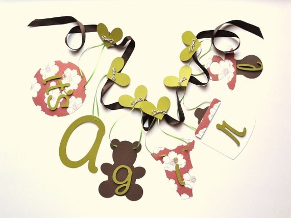 Baby shower banners decorations it's a girl olive green and red by ParkersPrints on Etsy Il_570xn