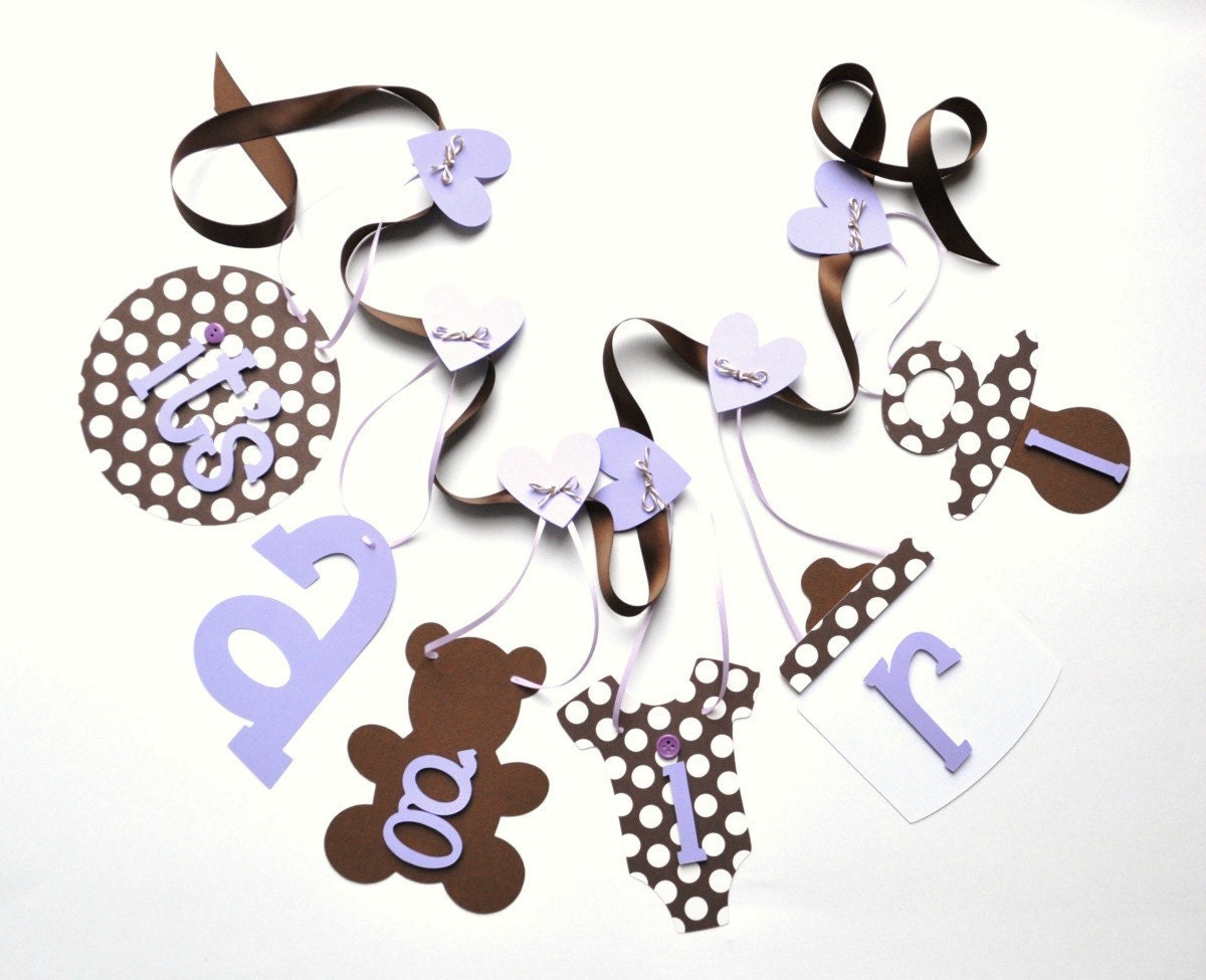 Lavender and brown baby shower decorations polka dot it's a girl banner by ParkersPrints on Etsy Il_570xn