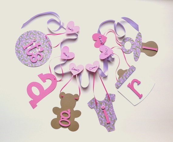 Baby shower decorations, lavender and pink it's a girl banner by ParkersPrints on Etsy Il_570xn