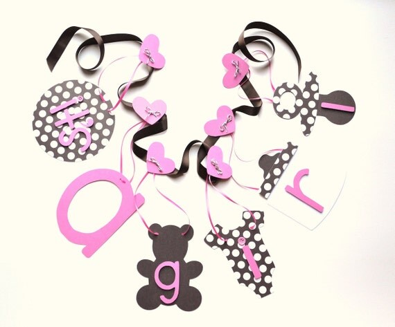 Baby shower decorations it's a girl banner in pink and brown polka dots by ParkersPrints on Etsy Il_570xn