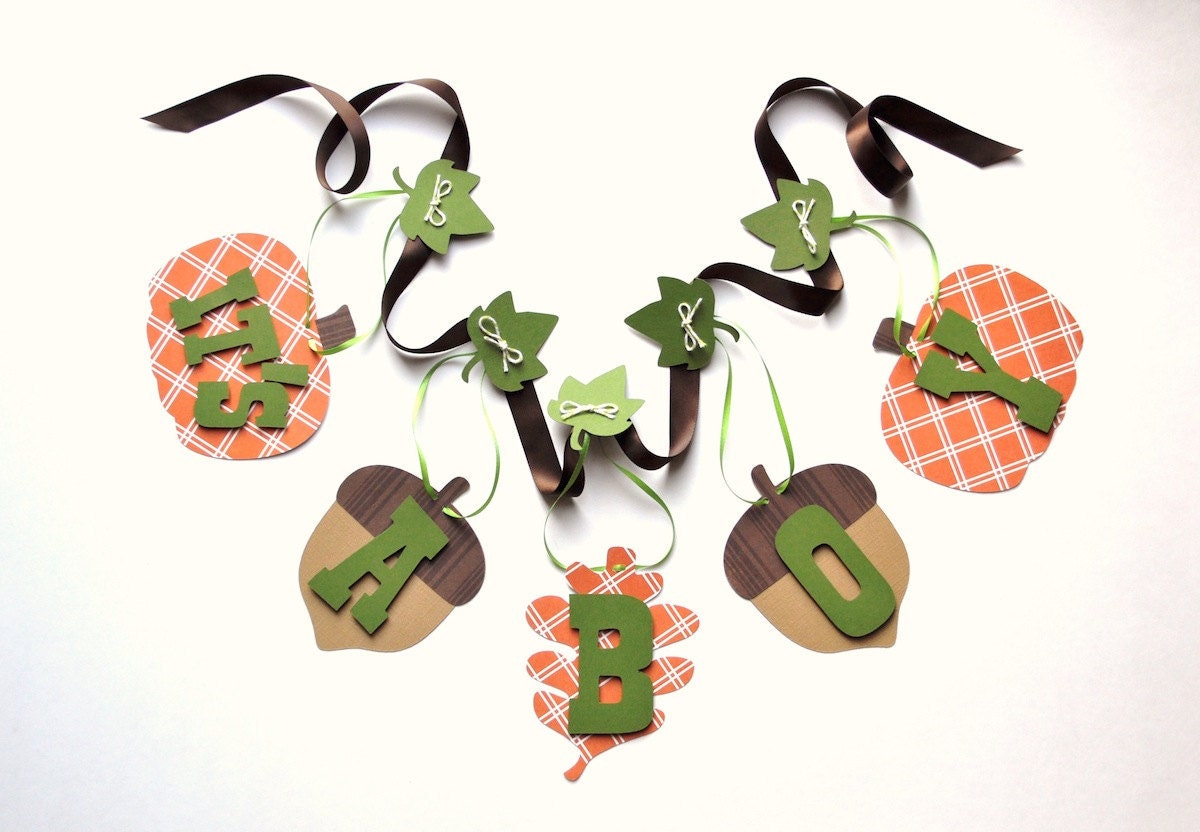 Autumn baby shower decorations it's a boy pumpkin banner in orange and brown by ParkersPrints on Etsy