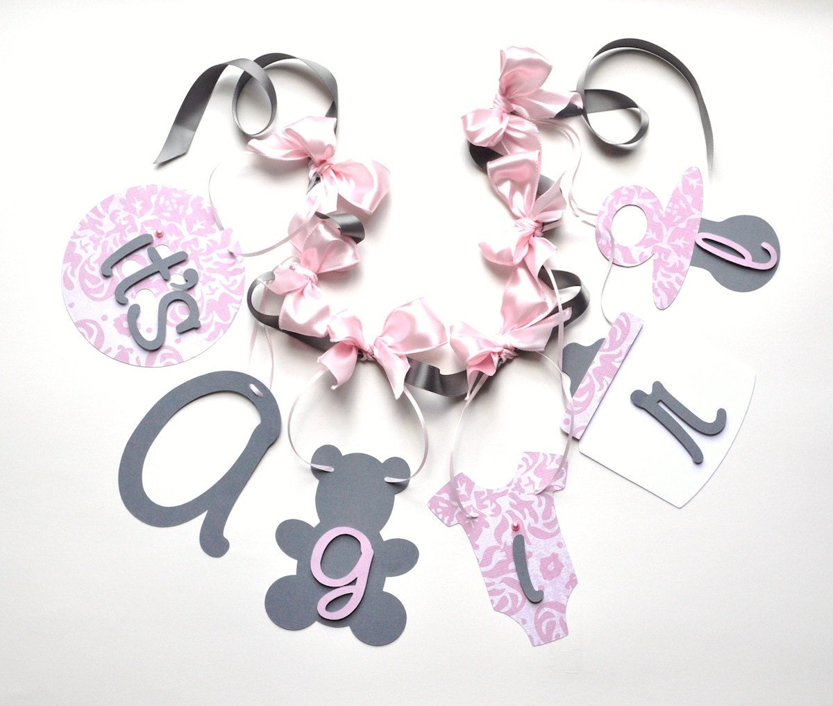 Pink and grey baby shower decorations it's a girl banner with bows by ParkersPrints