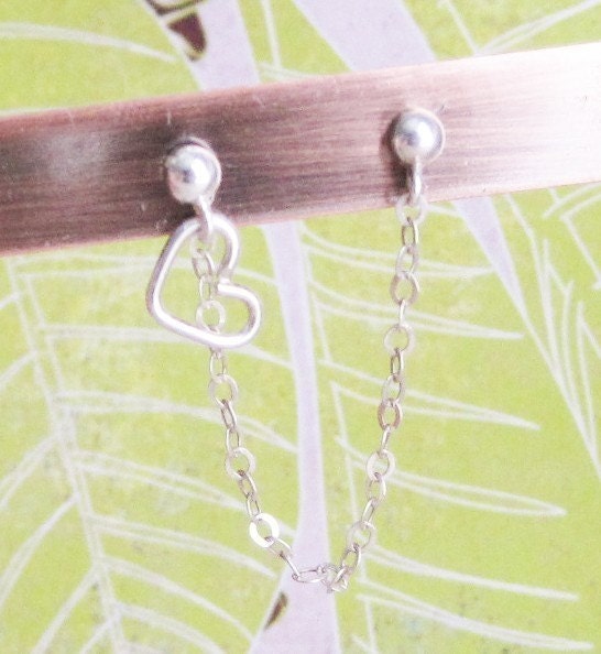 Sterling Silver Plain Heart Cartilage Double Earring