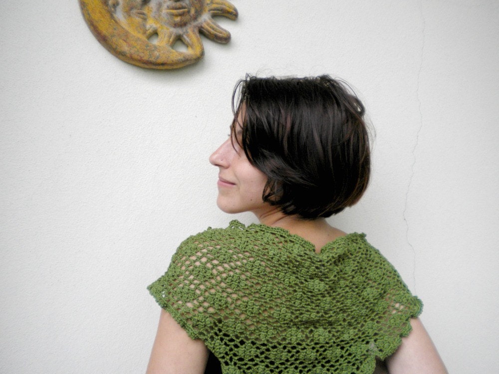 handmade green scarf for fashion woman - cotton crochet