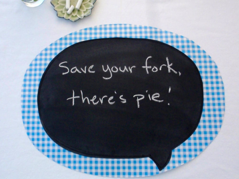 Chalk Cloth Place Mat - Speech Bubble on Blue Gingham
