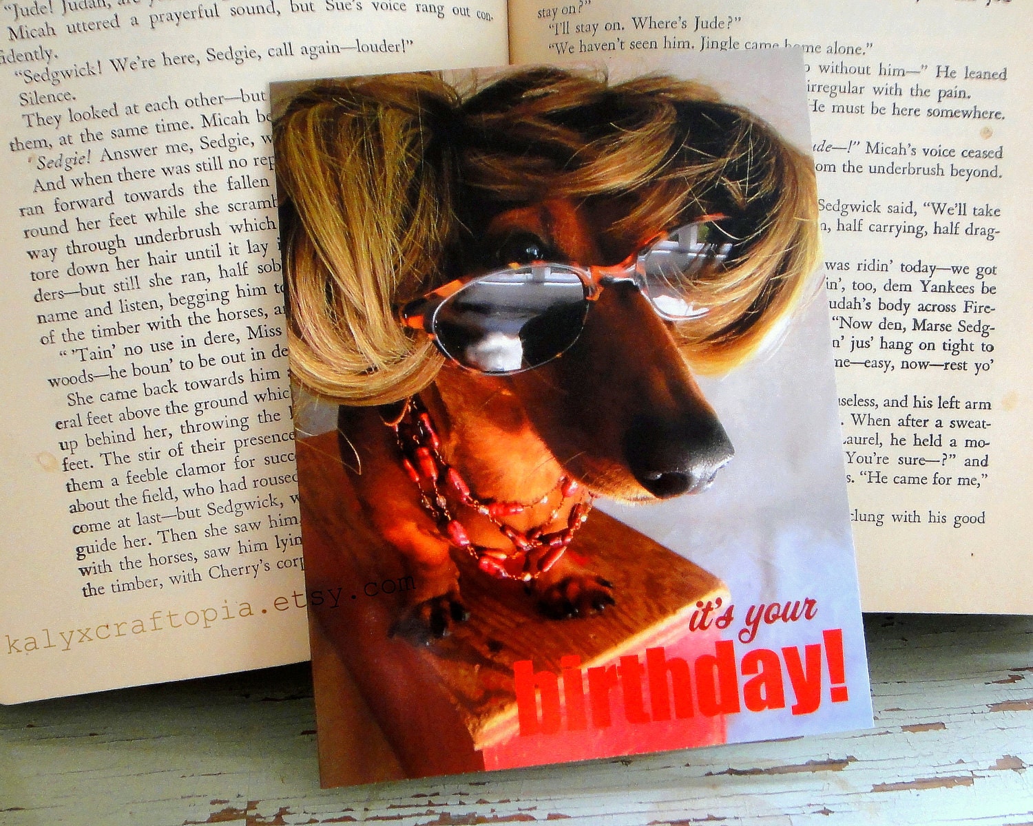 Wiener in a Wig Lady Gaga Dachshund Birthday Card