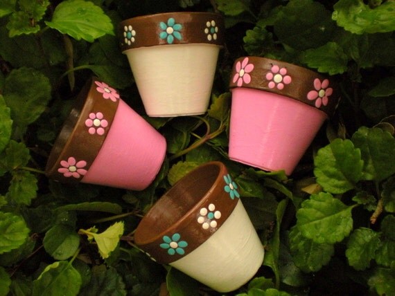 Items similar to Small Painted Flower Pots for Wedding Favors Garden