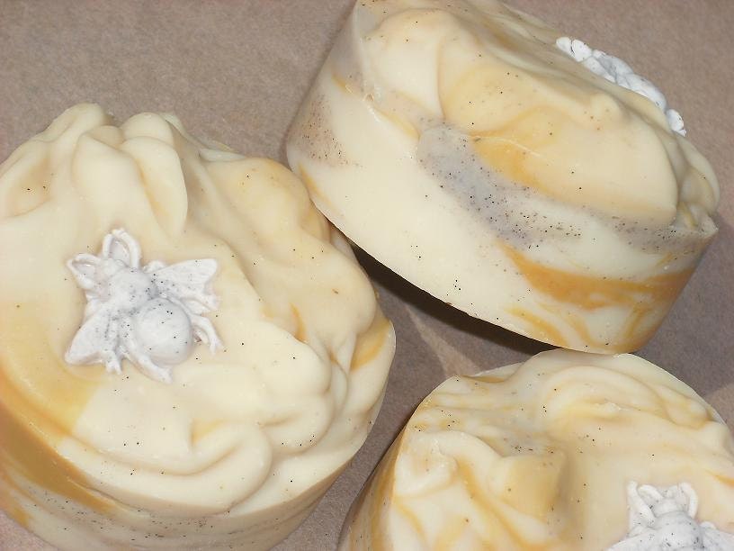 HONEY Almond BEE SOAP - Round Cold Process Soap - Boxed for Gift Giving