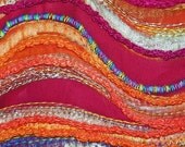 MarveLes MARDI GRAS Mini Art Quilt  Orange Purple Wall Hanging