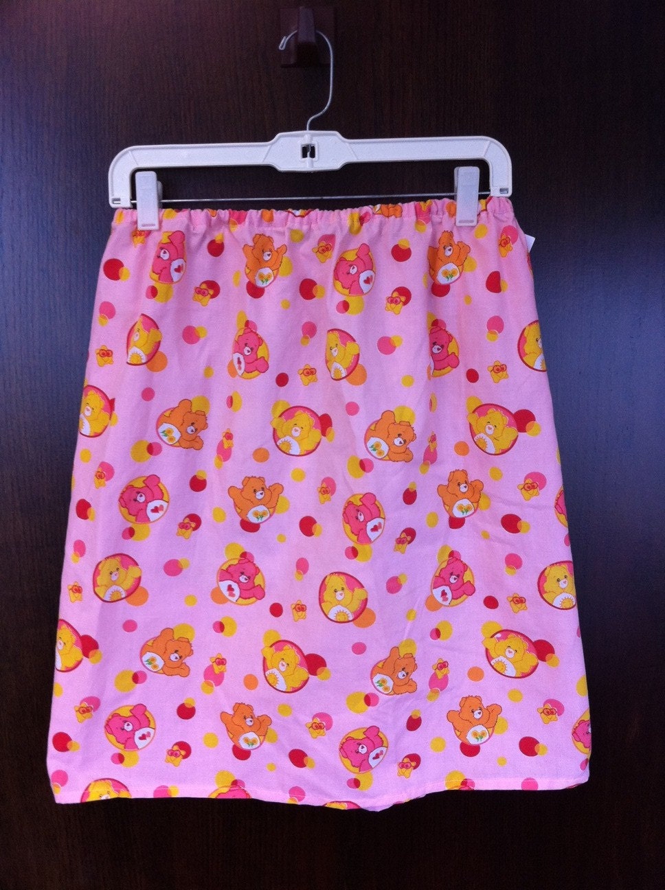 Pink Care Bears skirt. Handmade from vintage sheets.