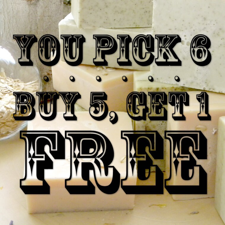 BUY 5 GET 1 FREE, 6 Bars of Goat Milk Soap, 5oz, Your Choice, Handmade Herbal Soap