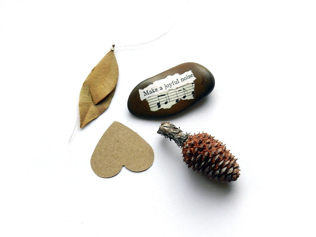 desk accessory home decor river rock stone collage love music ooak