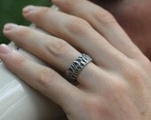 Men's wide textured silver wedding band: Intertwined