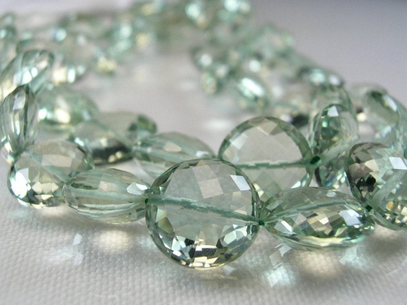 AAA Green Amethyst Coin Briolettes  AAA Green Amethyst Gemstone Beads Micro Faceted, 7-10mm