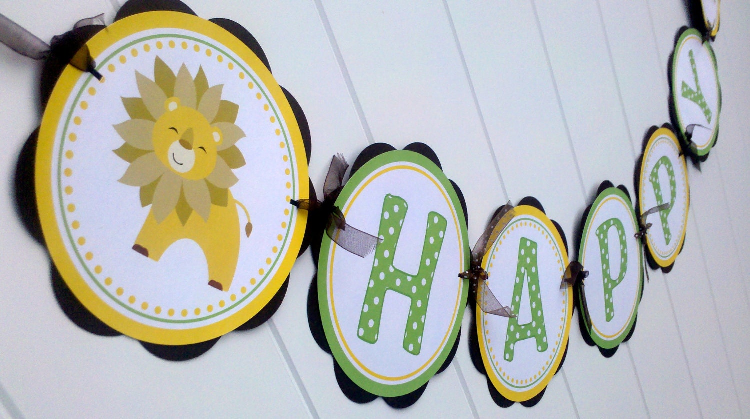 HAPPY BIRTHDAY Banner - King of the Jungle Themed Party Decorations, Jungle Birthday Party - Brown, Yellow, Green