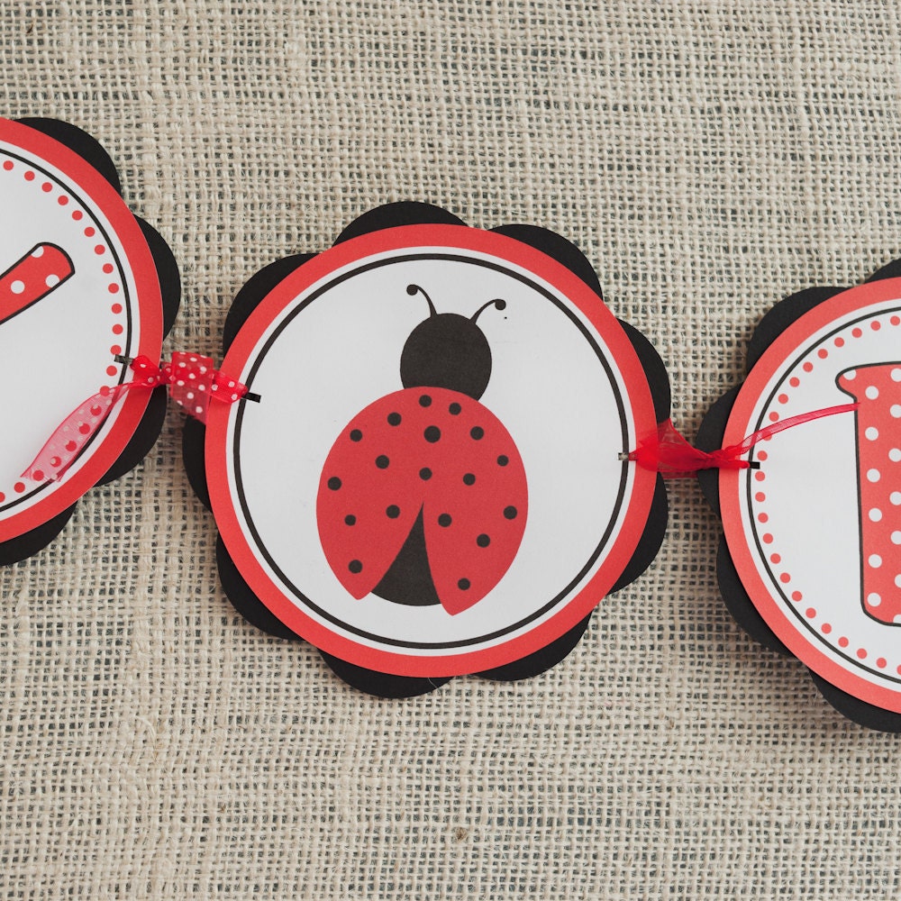 Ladybug Theme HAPPY BIRTHDAY Banner, Birthday Party Sign, Ladybug Birthday Party Decorations - Ladybug Party Supplies in Red & Black
