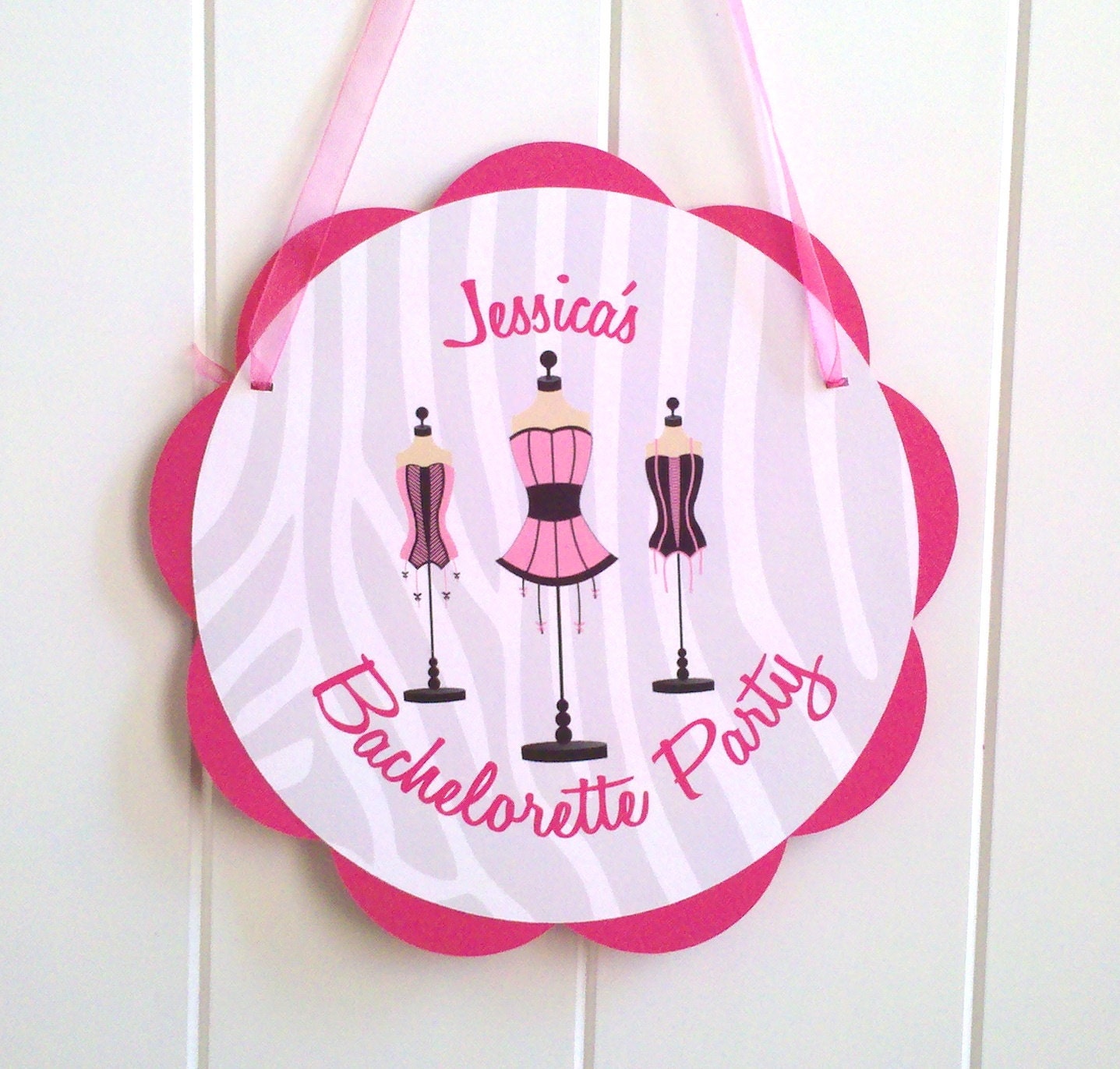 Bachelorette Party Decorations - Lingerie Theme Door Hanger, Party Decoration, Bachelorette Party Sign in Hot Pink and Zebra Il_570xn