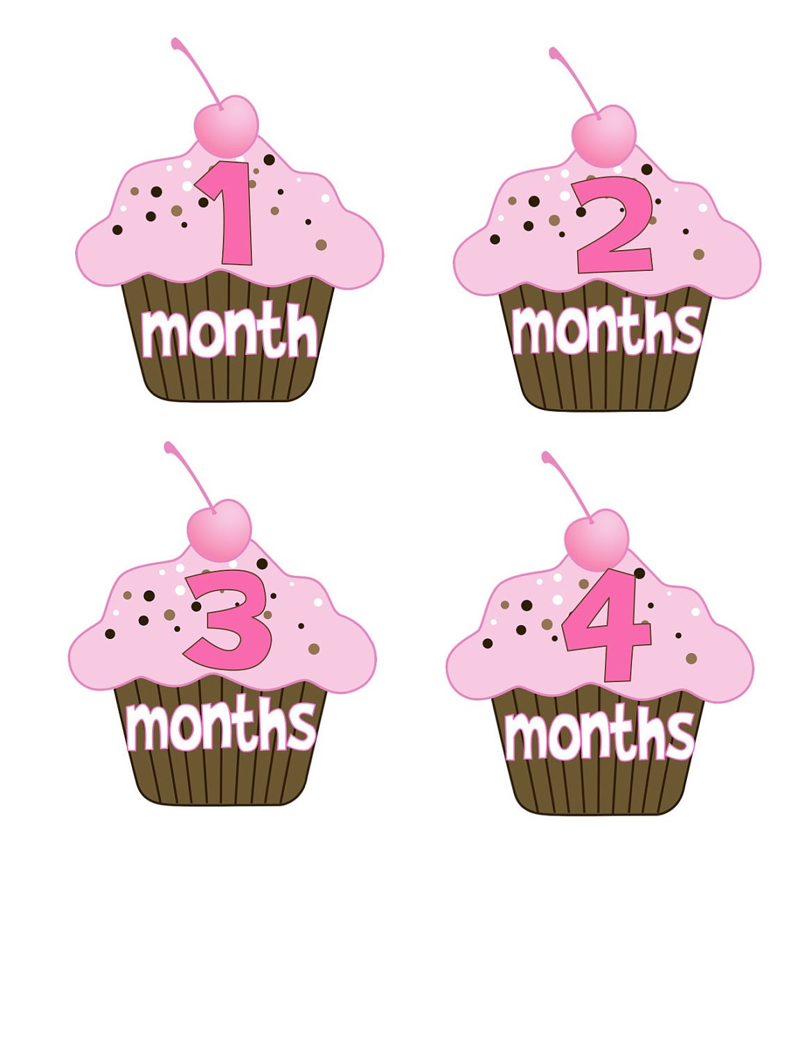 Baby Month Stickers Baby Girl Monthly Onesie Stickers Hot Pink and Brown Cupcake Month Stickers Girl Baby Shower Gift and Photo Prop Sophia