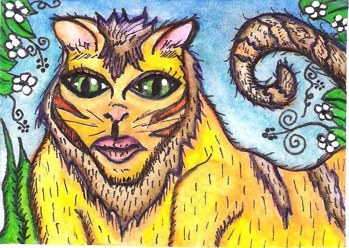 KITTY anthropmorphic surreal full color purrfect original ACEO