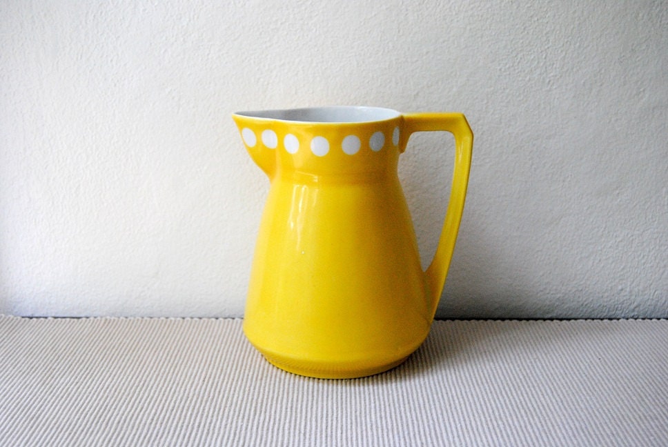 Vintage Yellow Polka Dot Ceramic Pitcher
