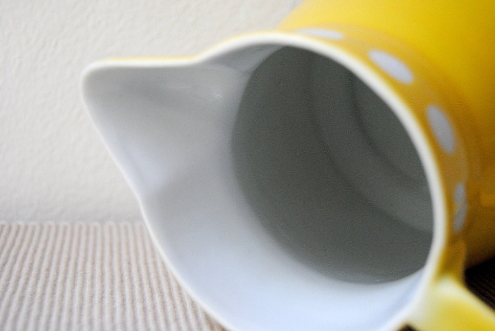 Vintage Yellow Polka Dot Ceramic Pitcher