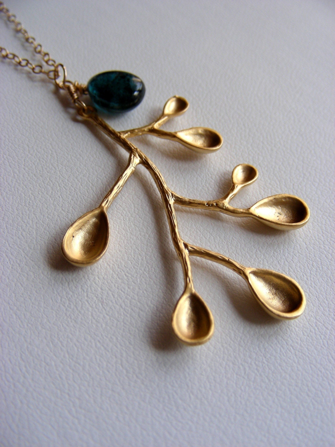Apatite and Golden Branch Necklace on Gold Filled Chain