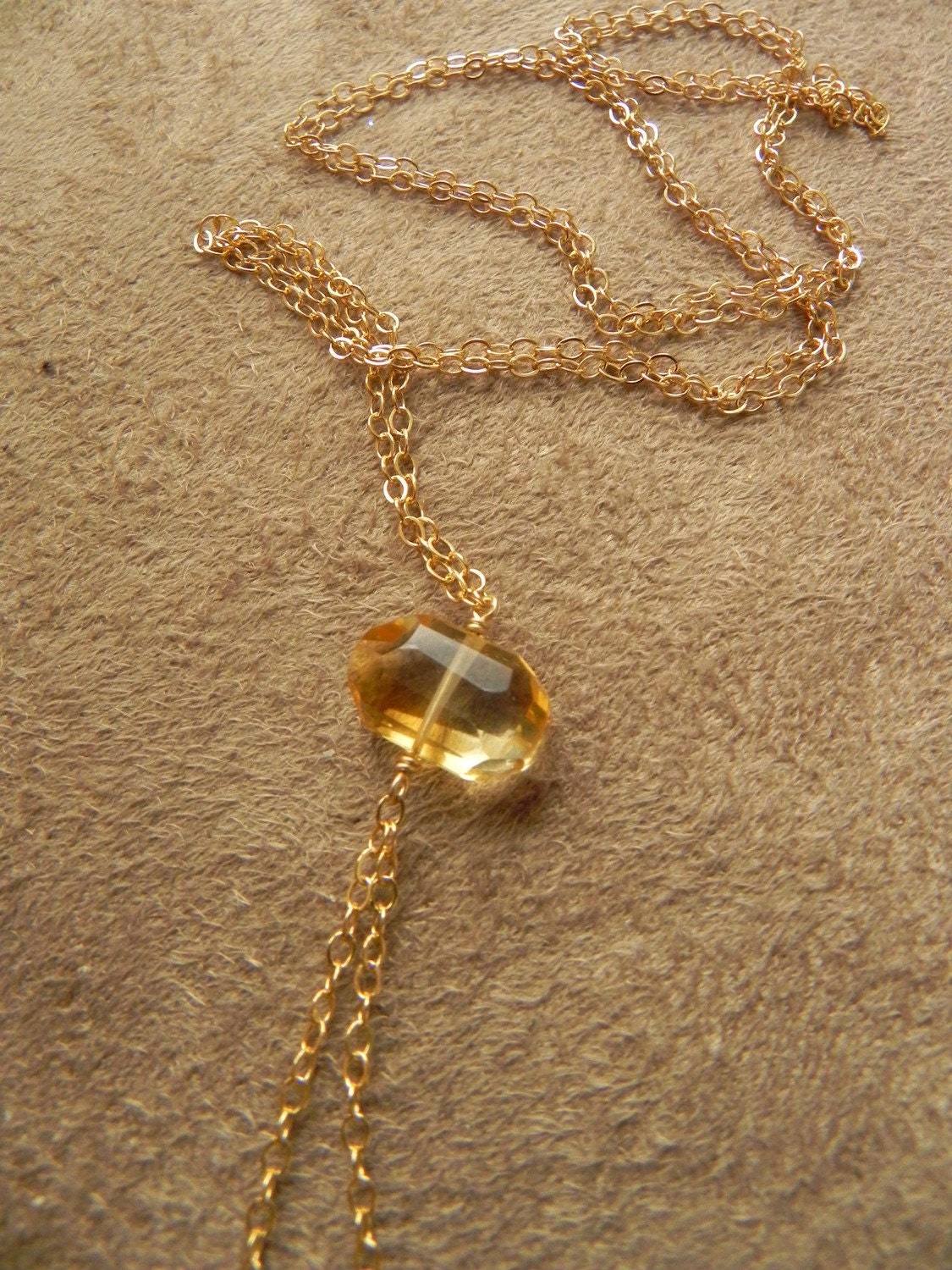 Faceted Citrine and Gold Filled Tassel Chain Necklace 14kt