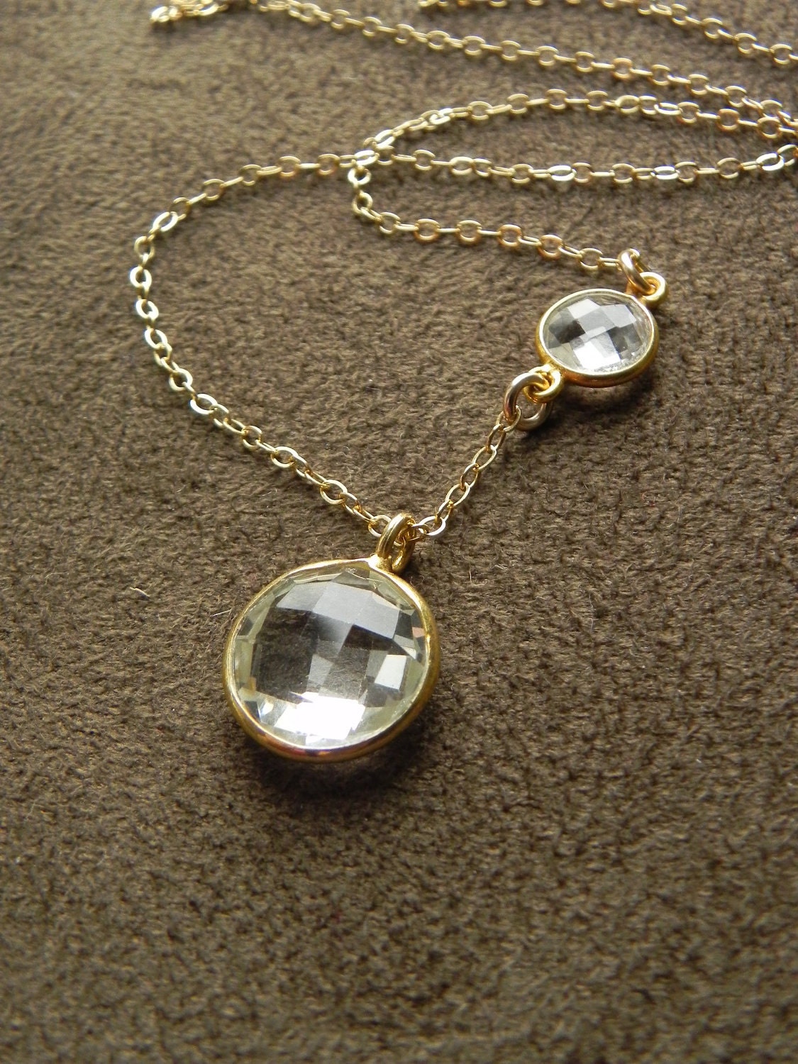 Faceted Crystal Quartz Vermeil and 14kt Gold Filled Duet Necklace - Geometric Crcles