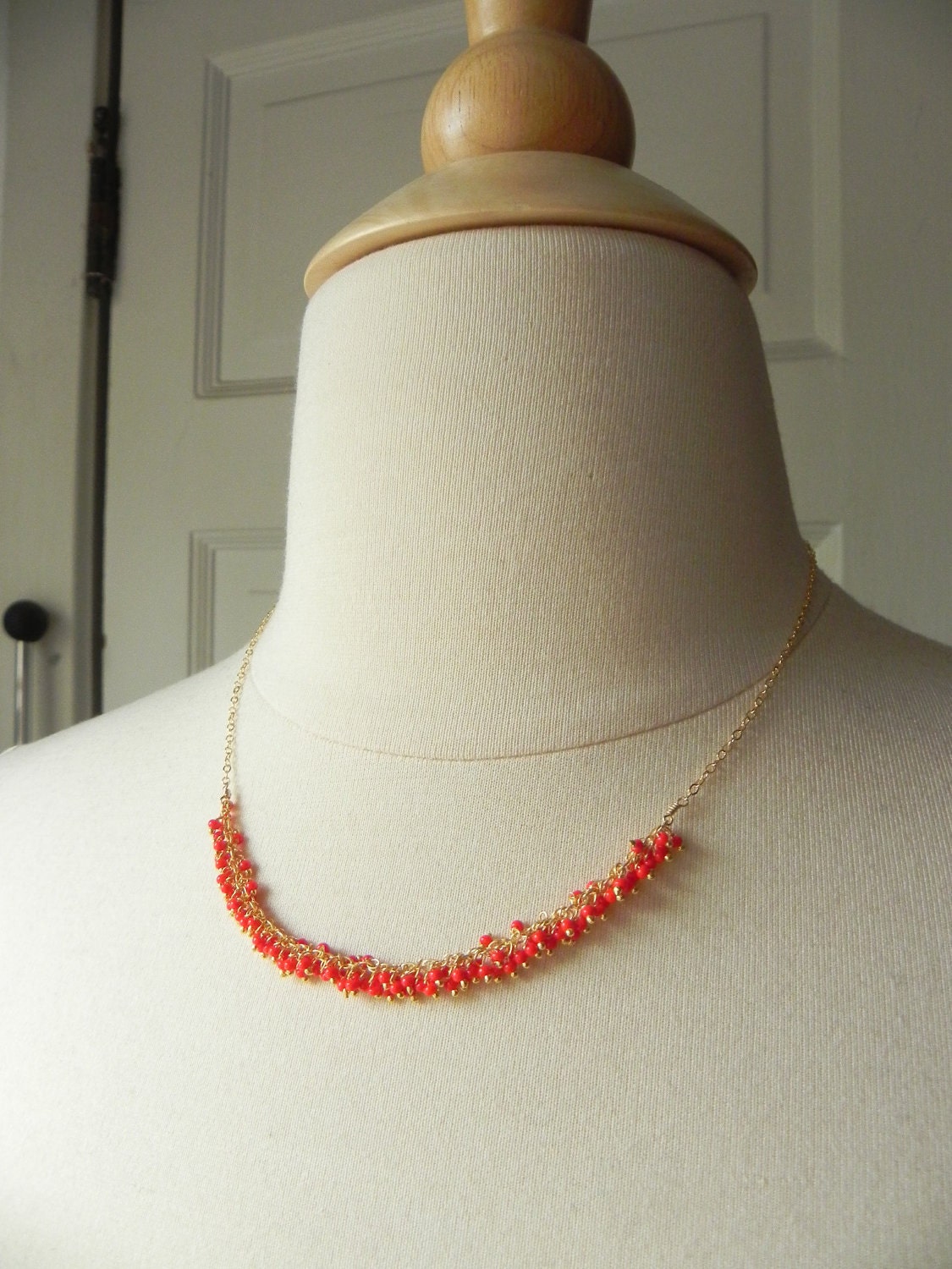 Red Glass Vermeil and Gold Filled Cluster Necklace 14kt